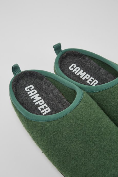 Design Wabi Green Wool Slippers For Men Camper