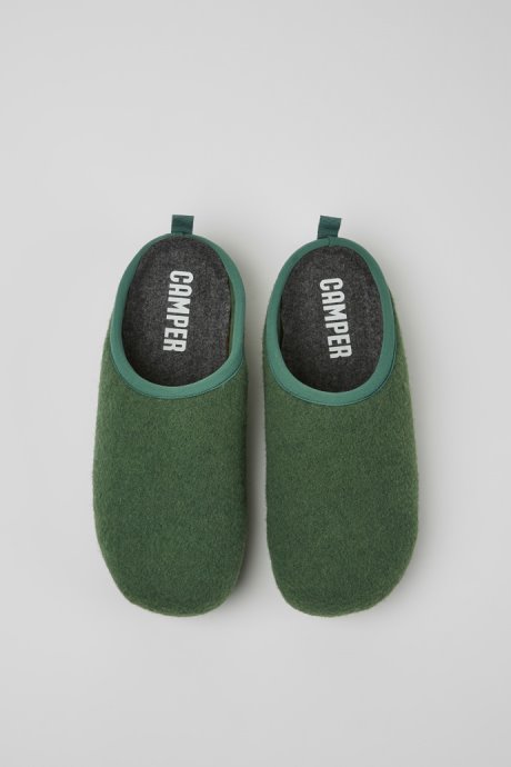 Design Wabi Green Wool Slippers For Men Camper