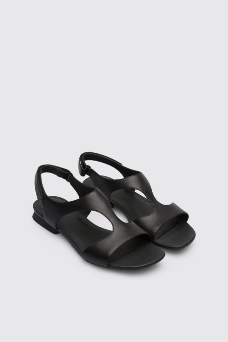 Camper Design Casi Myra Black Women's Textile T-Strap Sandal