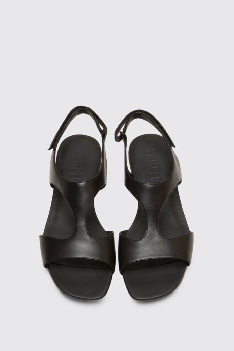 Camper Design Casi Myra Black Women's Textile T-Strap Sandal