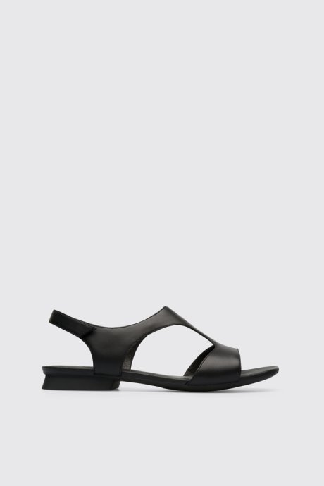 Camper Design Casi Myra Black Women's Textile T-Strap Sandal