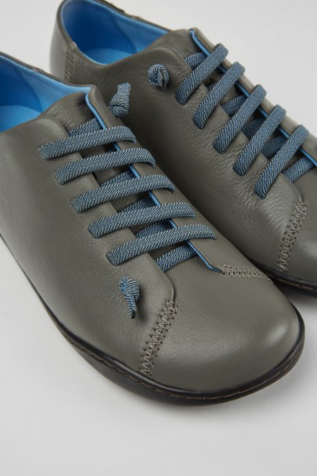 Design Peu Gray Leather Shoes For Women Camper