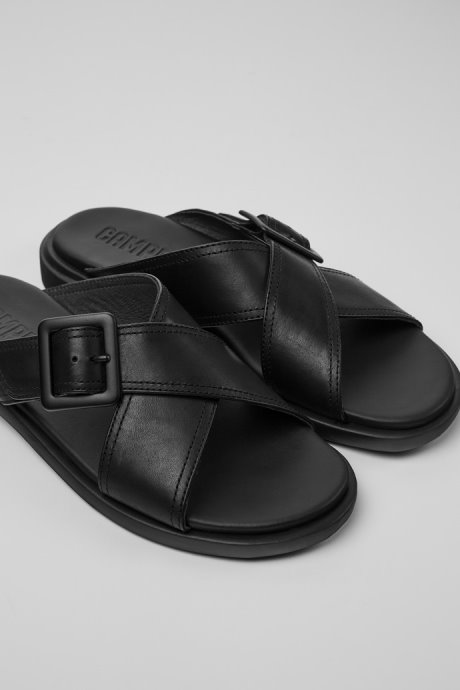 Design Edy Black Leather Sandals For Women Camper