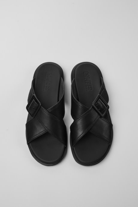 Design Edy Black Leather Sandals For Women Camper
