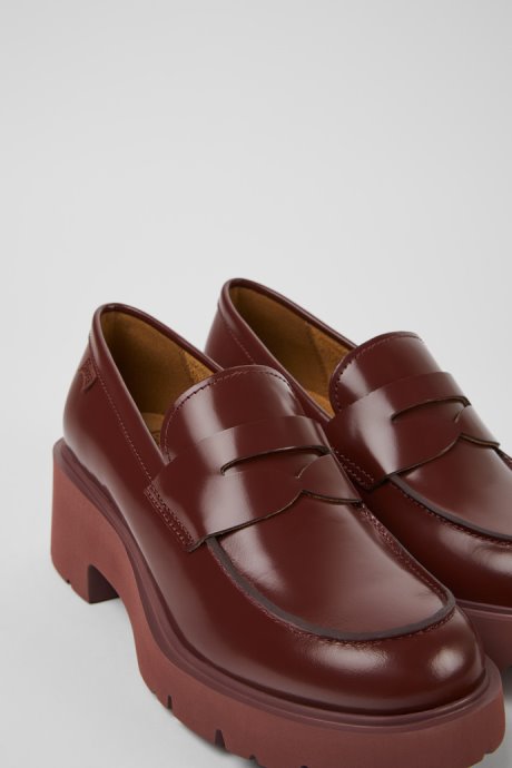 Camper Design Milah Burgundy Leather Loafers For Women