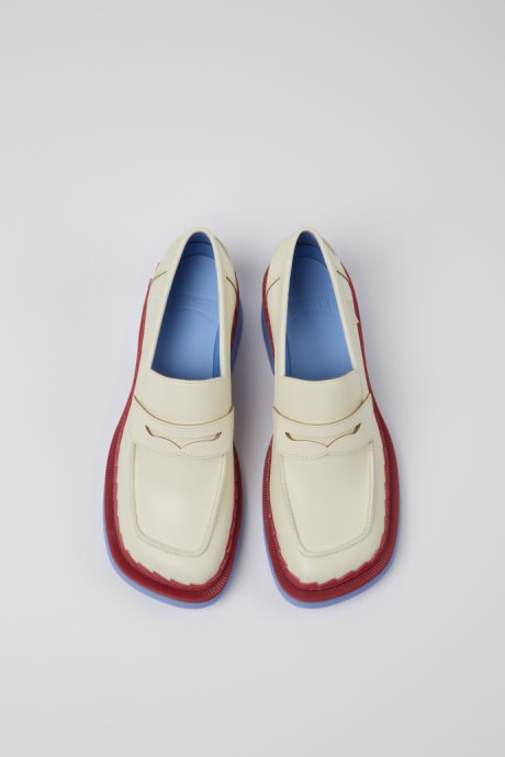 Exclusive Camper Taylor White And Red Leather Loafers For Women