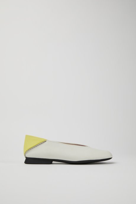 Exclusive Camper Casi Myra White And Yellow Leather Ballerina Flats For Women