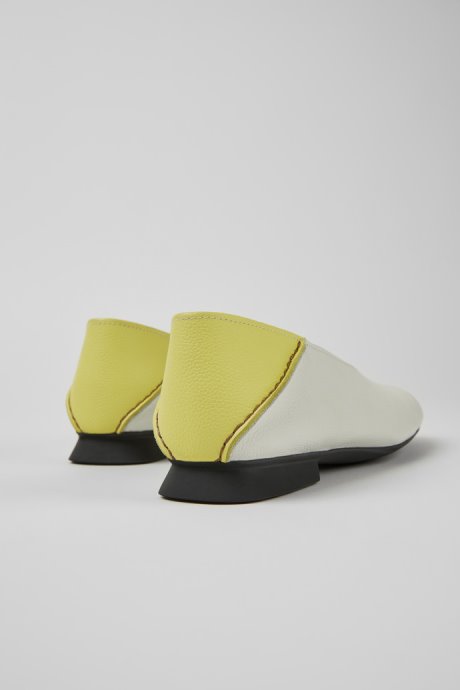 Exclusive Camper Casi Myra White And Yellow Leather Ballerina Flats For Women