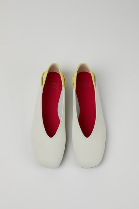 Exclusive Camper Casi Myra White And Yellow Leather Ballerina Flats For Women