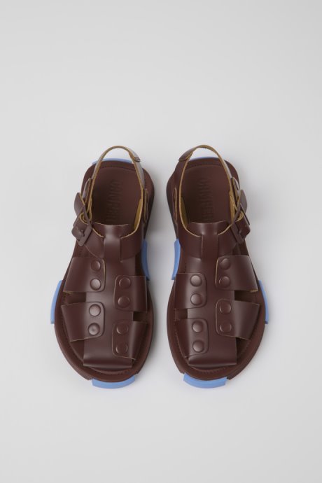 Set Burgundy Leather Sandals For Women Exclusive Camper