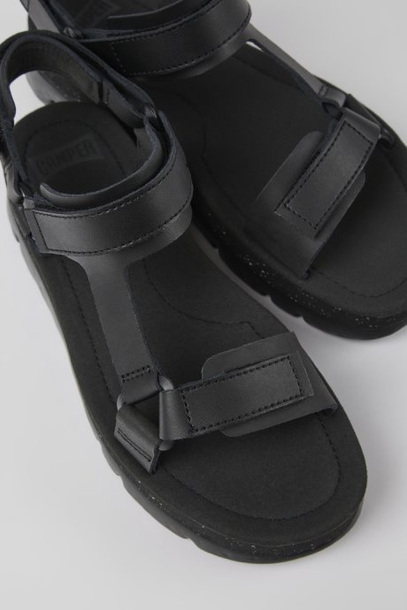 Oruga Up Black Leather Sandals For Women Exclusive Camper