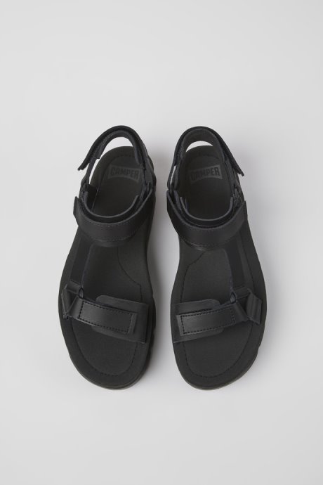 Oruga Up Black Leather Sandals For Women Exclusive Camper