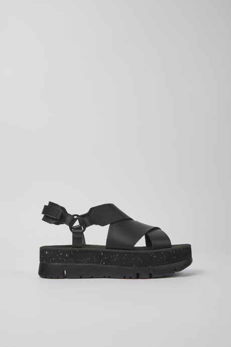 Design Oruga Up Black Leather Sandals For Women Camper