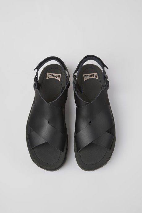 Design Oruga Up Black Leather Sandals For Women Camper