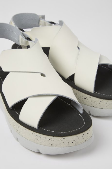 Camper Design Oruga Up White Leather Sandals For Women