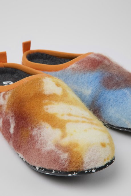 Exclusive Camper Wabi Orange Blue And White Recycled Wool Slippers For Women