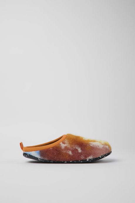Exclusive Camper Wabi Orange Blue And White Recycled Wool Slippers For Women
