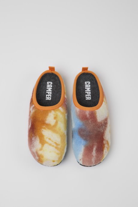 Exclusive Camper Wabi Orange Blue And White Recycled Wool Slippers For Women