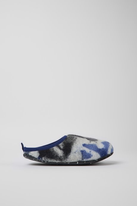 Camper Wabi Blue Black And White Recycled Wool Slippers For Women New Arrivals