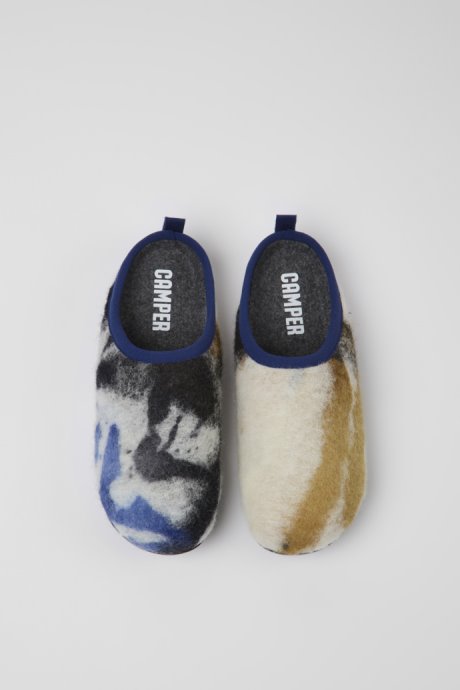 Camper Wabi Blue Black And White Recycled Wool Slippers For Women New Arrivals