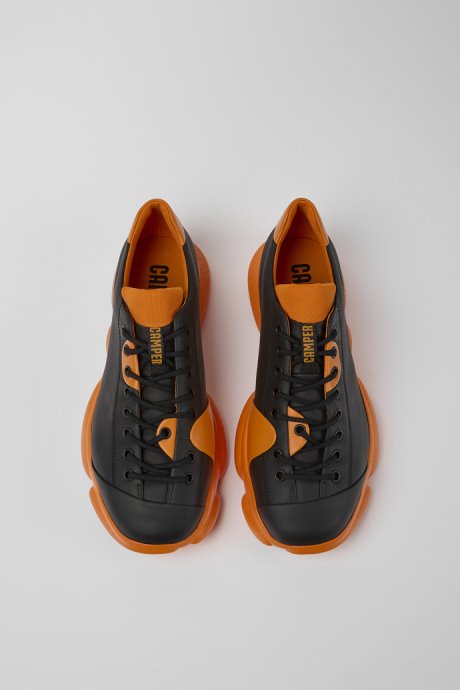 Camper Karst Black And Orange Leather Shoes For Men New Arrivals