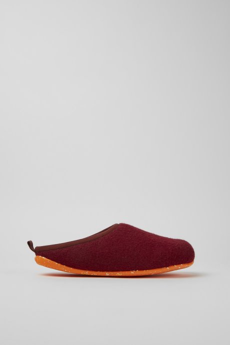 Design Wabi Burgundy Wool Slippers For Men Camper