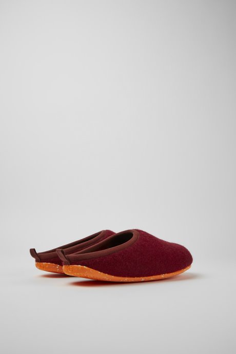Design Wabi Burgundy Wool Slippers For Men Camper