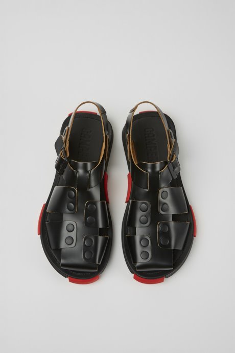 Design Set Black Leather Sandals For Men Camper